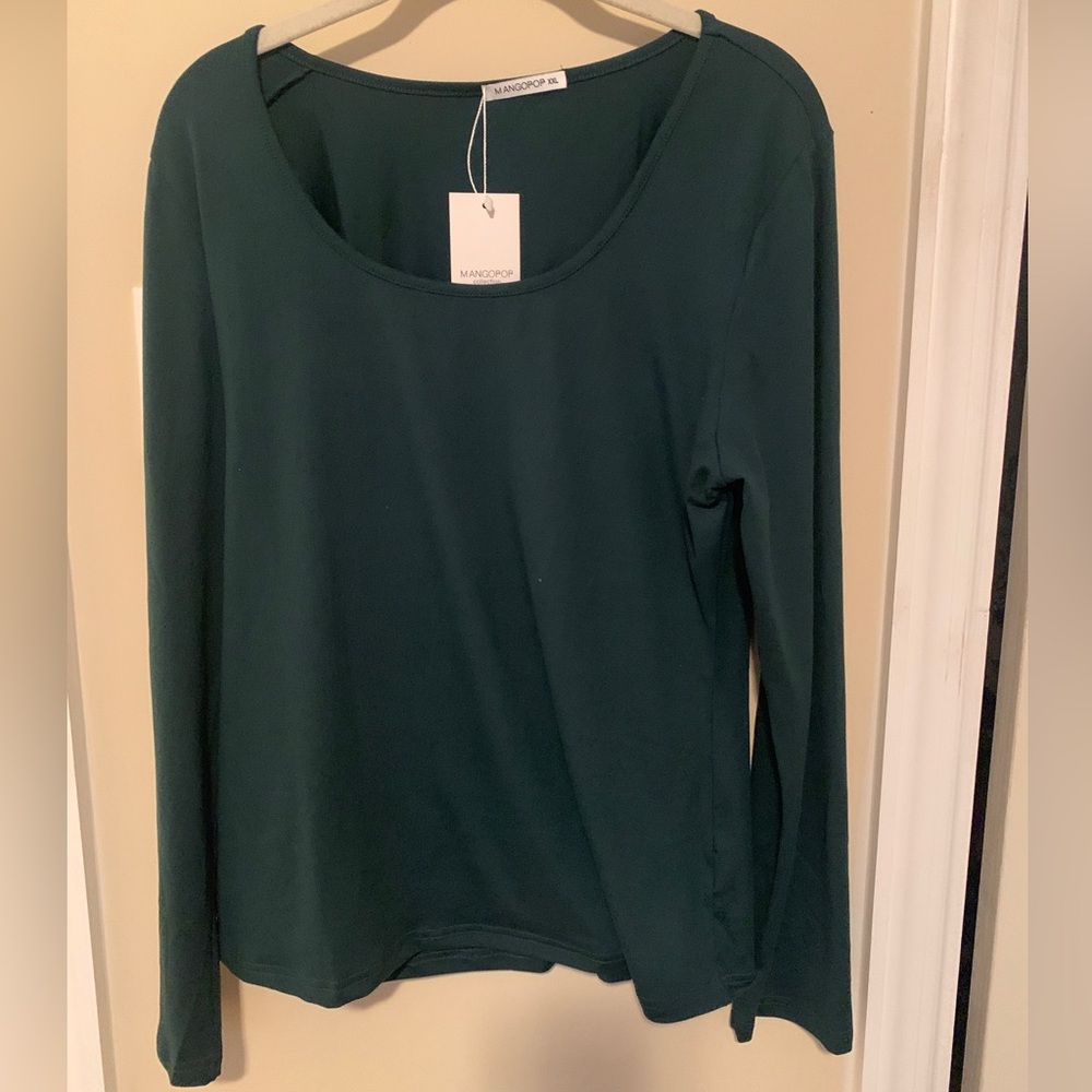 MANGOPOP Long Sleeve  Scoopneck Shirt Green NEW NWT Size XXL